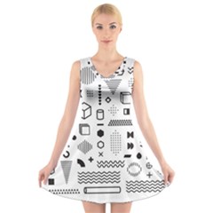 Pattern Hipster Abstract Form Geometric Line Variety Shapes Polka Dots Fashion Style Seamless V-neck Sleeveless Dress