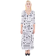 Pattern Hipster Abstract Form Geometric Line Variety Shapes Polka Dots Fashion Style Seamless Quarter Sleeve Wrap Maxi Dress