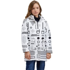 Pattern Hipster Abstract Form Geometric Line Variety Shapes Polka Dots Fashion Style Seamless Kid s Hooded Longline Puffer Jacket by Jancukart