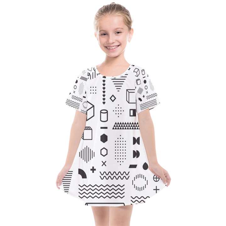 Pattern Hipster Abstract Form Geometric Line Variety Shapes Polka Dots Fashion Style Seamless Kids  Smock Dress