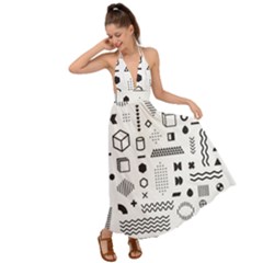 Pattern Hipster Abstract Form Geometric Line Variety Shapes Polka Dots Fashion Style Seamless Backless Maxi Beach Dress