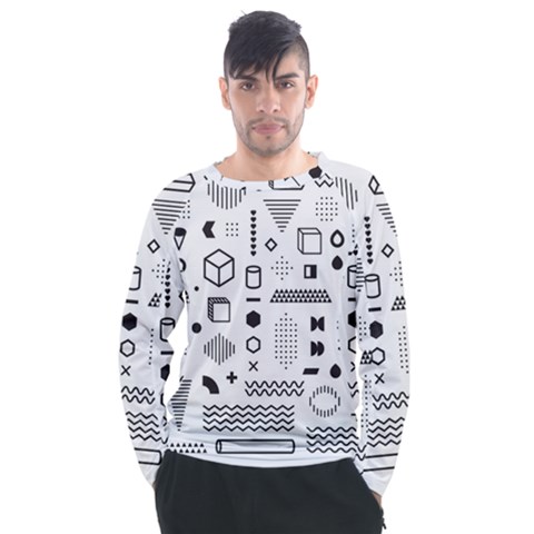 Pattern Hipster Abstract Form Geometric Line Variety Shapes Polka Dots Fashion Style Seamless Men s Long Sleeve Raglan Tee by Jancukart