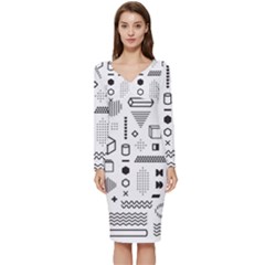 Pattern Hipster Abstract Form Geometric Line Variety Shapes Polka Dots Fashion Style Seamless Long Sleeve V-neck Bodycon Dress  by Jancukart