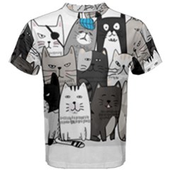 Cute Cat Hand Drawn Cartoon Style Men s Cotton Tee