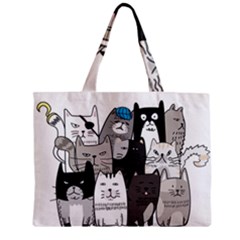 Cute Cat Hand Drawn Cartoon Style Zipper Mini Tote Bag