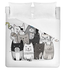 Cute Cat Hand Drawn Cartoon Style Duvet Cover (queen Size)