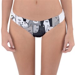 Cute Cat Hand Drawn Cartoon Style Reversible Hipster Bikini Bottoms by Jancukart