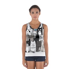 Cute Cat Hand Drawn Cartoon Style Sport Tank Top 