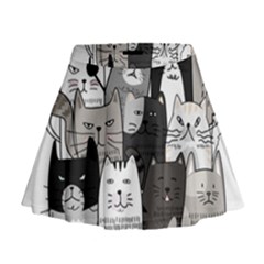 Cute Cat Hand Drawn Cartoon Style Mini Flare Skirt