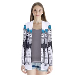 Cute Cat Hand Drawn Cartoon Style Drape Collar Cardigan