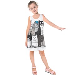 Cute Cat Hand Drawn Cartoon Style Kids  Sleeveless Dress by Jancukart