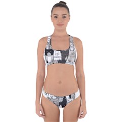 Cute Cat Hand Drawn Cartoon Style Cross Back Hipster Bikini Set by Jancukart