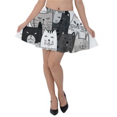 Cute Cat Hand Drawn Cartoon Style Velvet Skater Skirt