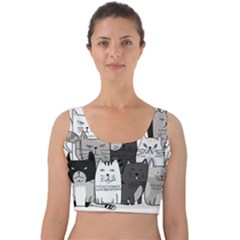 Cute Cat Hand Drawn Cartoon Style Velvet Crop Top