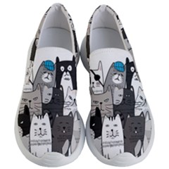 Cute Cat Hand Drawn Cartoon Style Women s Lightweight Slip Ons by Jancukart