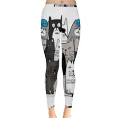 Cute Cat Hand Drawn Cartoon Style Inside Out Leggings by Jancukart