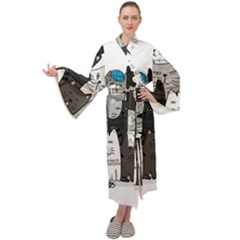 Cute Cat Hand Drawn Cartoon Style Maxi Velour Kimono