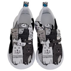 Cute Cat Hand Drawn Cartoon Style Kids  Velcro No Lace Shoes