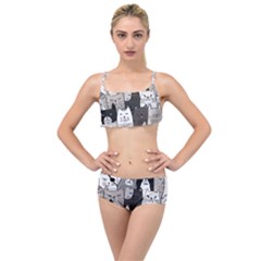 Cute Cat Hand Drawn Cartoon Style Layered Top Bikini Set by Jancukart