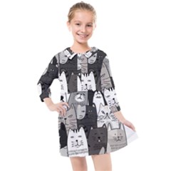 Cute Cat Hand Drawn Cartoon Style Kids  Quarter Sleeve Shirt Dress by Jancukart