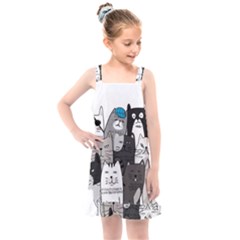 Cute Cat Hand Drawn Cartoon Style Kids  Overall Dress