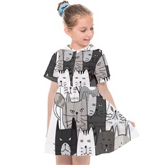 Cute Cat Hand Drawn Cartoon Style Kids  Sailor Dress