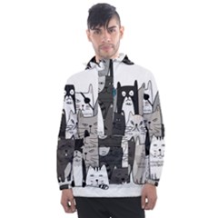 Cute Cat Hand Drawn Cartoon Style Men s Front Pocket Pullover Windbreaker by Jancukart