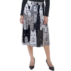 Cute Cat Hand Drawn Cartoon Style Classic Velour Midi Skirt 