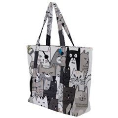 Cute Cat Hand Drawn Cartoon Style Zip Up Canvas Bag