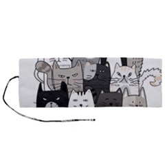 Cute Cat Hand Drawn Cartoon Style Roll Up Canvas Pencil Holder (m) by Jancukart