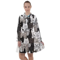 Cute Cat Hand Drawn Cartoon Style All Frills Chiffon Dress