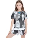 Cute Cat Hand Drawn Cartoon Style Kids  Tee and Sports Shorts Set View1