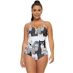 Cute Cat Hand Drawn Cartoon Style Retro Full Coverage Swimsuit