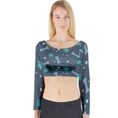 Bons-foot-prints-pattern-background Long Sleeve Crop Top