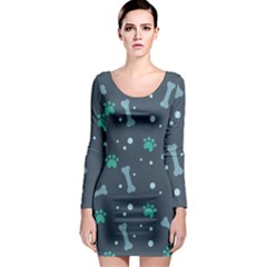 Bons-foot-prints-pattern-background Long Sleeve Bodycon Dress