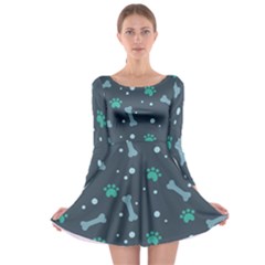 Bons-foot-prints-pattern-background Long Sleeve Skater Dress