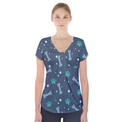 Bons-foot-prints-pattern-background Short Sleeve Front Detail Top