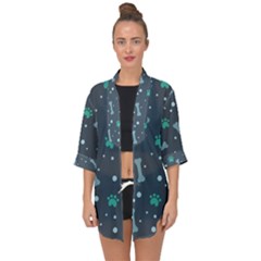 Bons-foot-prints-pattern-background Open Front Chiffon Kimono