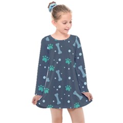 Bons-foot-prints-pattern-background Kids  Long Sleeve Dress