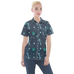 Bons-foot-prints-pattern-background Women s Short Sleeve Pocket Shirt