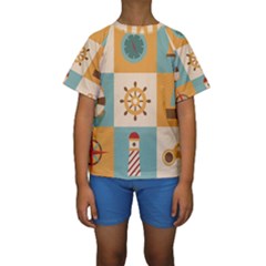 Nautical-elements-collection Kids  Short Sleeve Swimwear