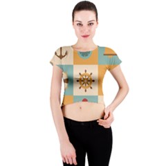 Nautical-elements-collection Crew Neck Crop Top