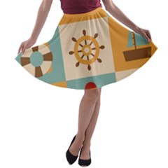 Nautical-elements-collection A-line Skater Skirt