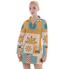 Nautical-elements-collection Women s Long Sleeve Casual Dress