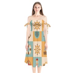 Nautical-elements-collection Shoulder Tie Bardot Midi Dress