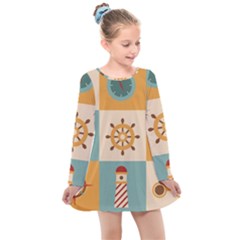 Nautical-elements-collection Kids  Long Sleeve Dress by Jancukart