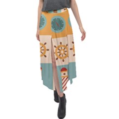 Nautical-elements-collection Velour Split Maxi Skirt