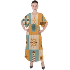 Nautical-elements-collection V-neck Boho Style Maxi Dress