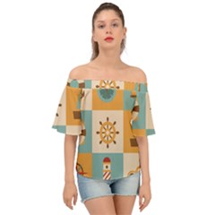 Nautical-elements-collection Off Shoulder Short Sleeve Top