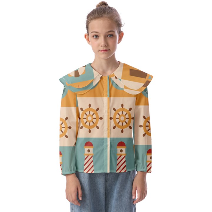 Nautical-elements-collection Kids  Peter Pan Collar Blouse